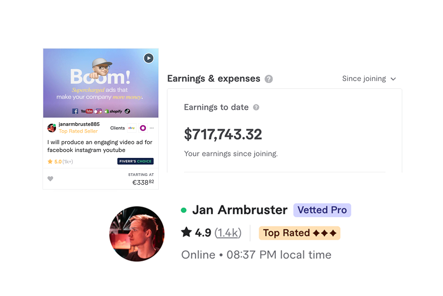 Fiverr proof — $900K+ in sales